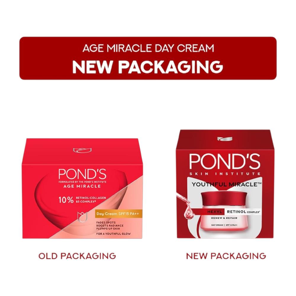 POND'S Age Miracle Youthful Glow Day Cream With SPF 15 PA++ For Fine Lines, Sagging Skin, 10% Retinol-Collagen B3 Complex, 35g