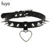 Goth Black Lock Chain PU Leather Choker Necklace Women Heart Necklace Punk Pendant Jewelry Collier Party Grunge Accessories Gift