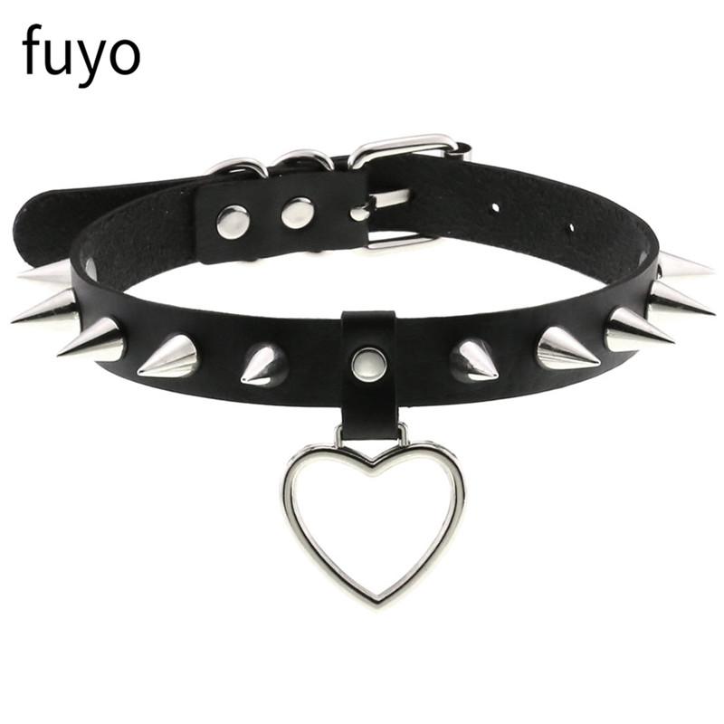 Goth Black Lock Chain PU Leather Choker Necklace Women Heart Necklace Punk Pendant Jewelry Collier Party Grunge Accessories Gift