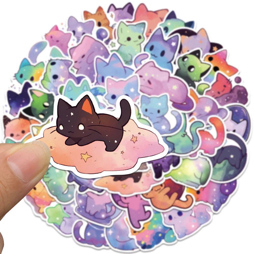 10/30/50pcs Cute Colorful Starry Sky Cat Stickers Kawaii Cartoon Graffiti Sticker Phone Water Bottle Luggage Decals for Kids Toy