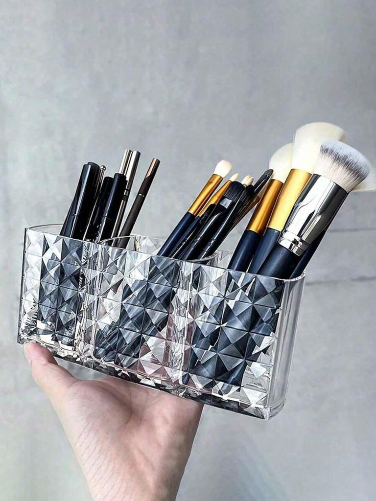 1PC Clear Acrylic Makeup Brush Organizer 3 Compartments Cosmetic Storage Box Pen Holder Desk Organizer Vanity Accessories