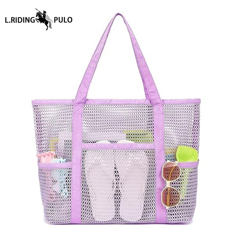 Large Mesh Beach Bag, Large Capacity, Multi-pocket Swimming Bag, Multi-functional Portable Handbag for Showering and Storage