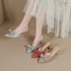 Fashion Shoes 5cm Thin Heels Womens Slippers Outdoor Pointed Toe Low Butterfly-Knot Pantofle Heeled Mules Slides Jelly Flip Flops