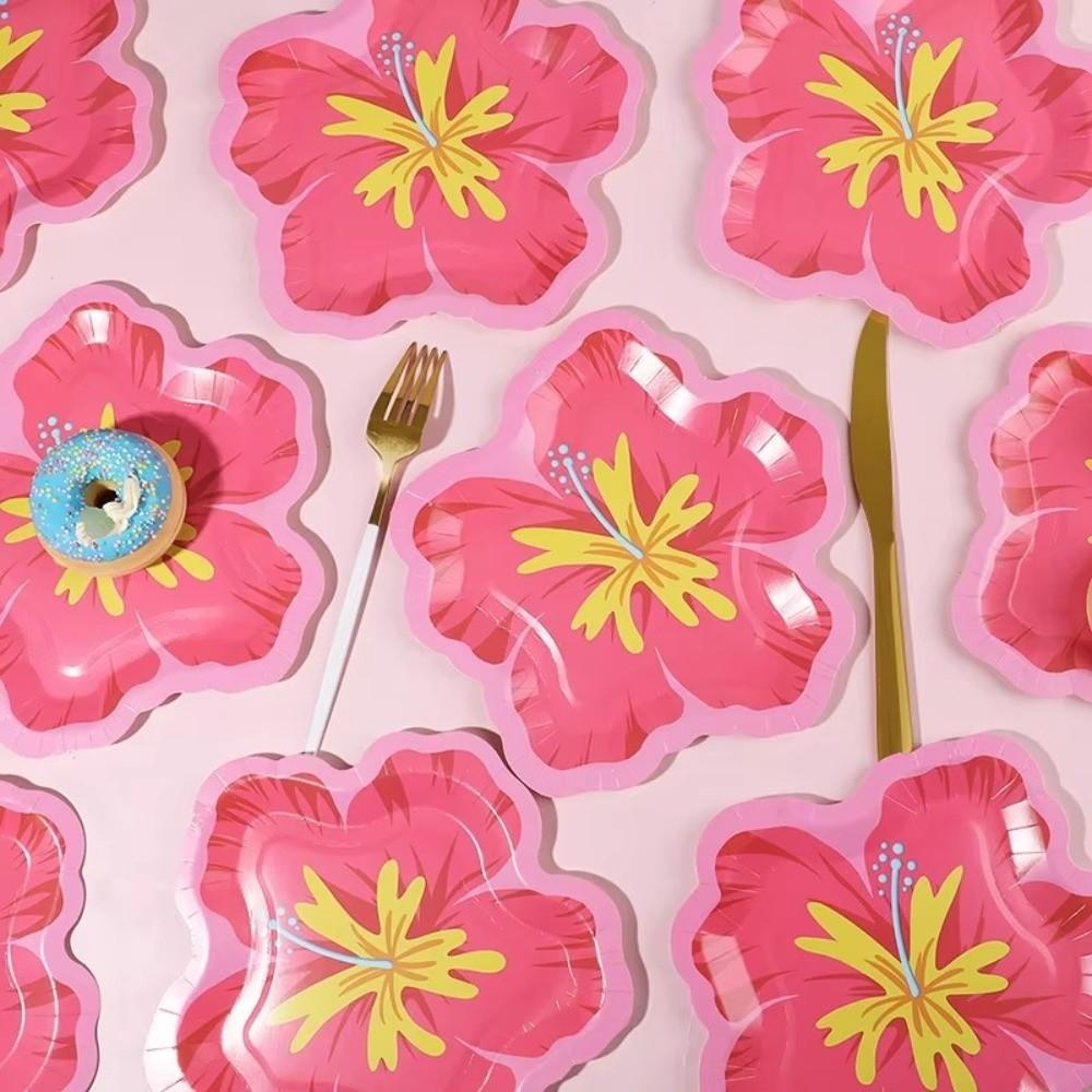 10Pcs Irregular Shape Hibiscus Paper Plates Paper Disposable Dessert Plates Single Use
