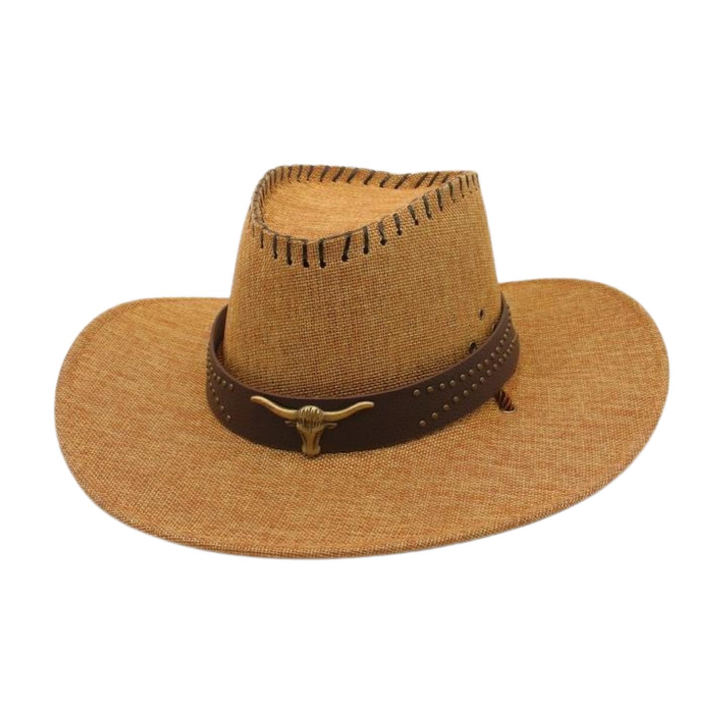 

New Big Eaves Holiday Sunscreen Sunshade Top Hat Grassland Ethnic Style Embroidery Accessories Riding Hat European And American Denim Hat One size fits all [western bull]