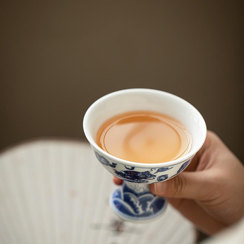 Blue and White Dragon Pattern Master Cup Ceramic High Foot Cup Tea Cup High-end Personal Use Single Kung Fu Tea Set Tea Bowl
