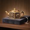 Hexagonal Teapot Mythical Animal Designs Brass Raised Relief Decorative Tea Kettle for Indoor