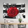Black White Stripes Red Rose Flowers Tapestry Wall Hanging Poster For Bedroom Aesthetic Wall Tapestries Banner Modern Wall Art