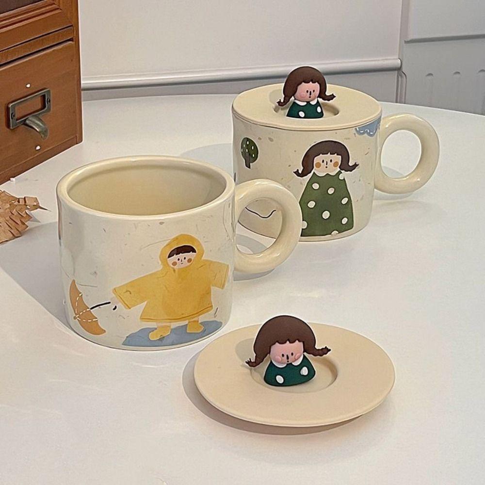 Handpainted Cartoon Ceramic Coffee Mugs Printed Pigmented Breakfast Plates  Household Use