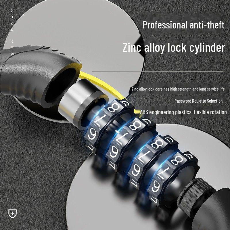 Universal Bike Lock: Anti-Theft Password Lock for Mountain Bikes & E-Bikes, Leather Ring, Portable Thick Cable Lock, Durable & Secure.