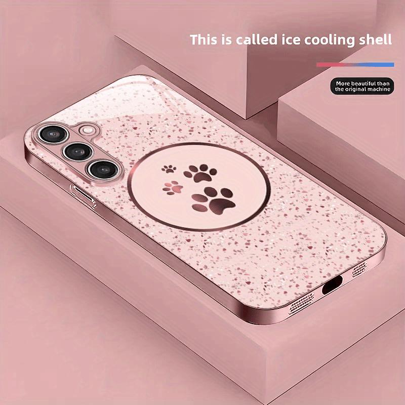 Cute paw pattern tempered glass phone case suitable for Samsung Galaxy S26 S25 S24 S22 S21 S20FE Ultra Plus anti drop back cover