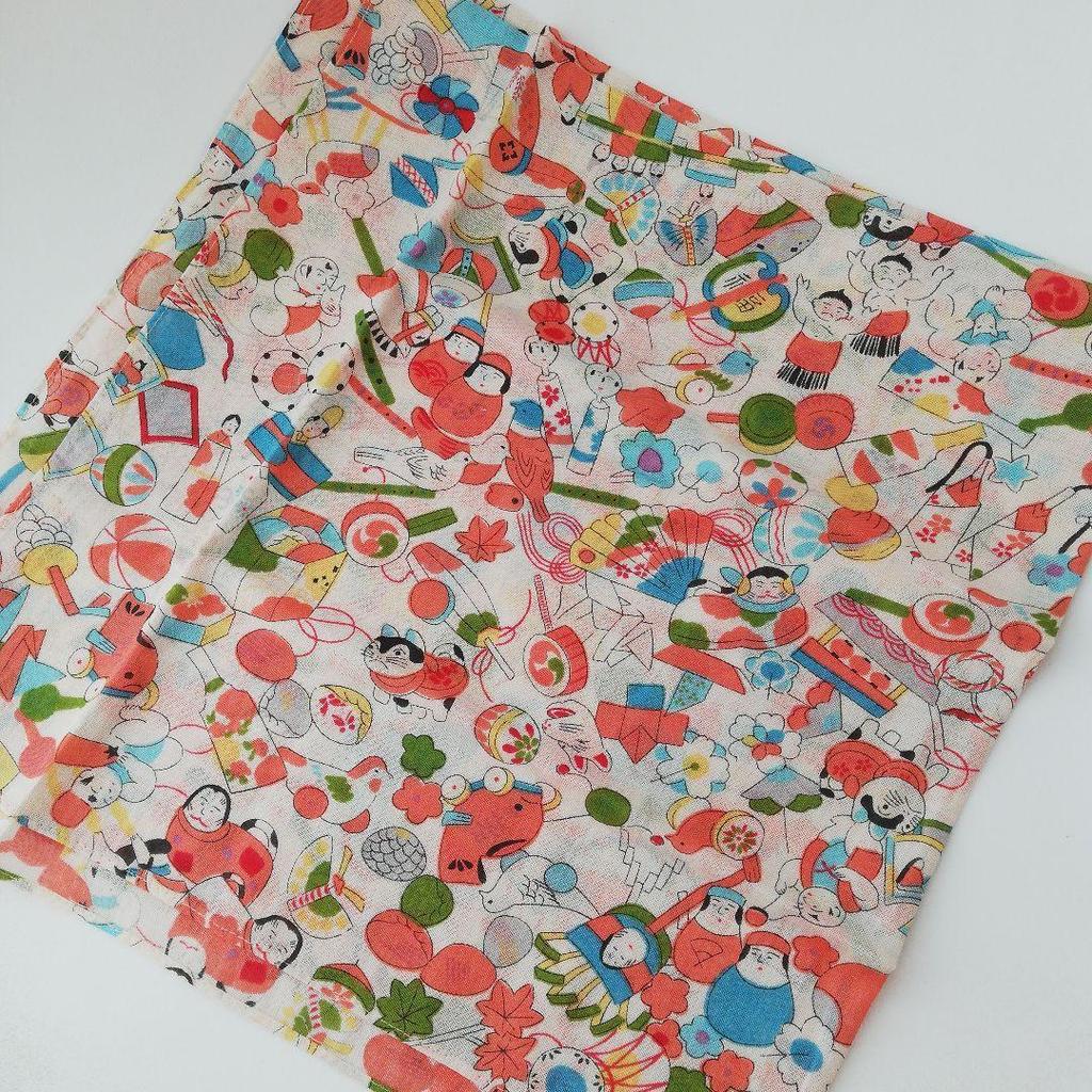 Used Scarf, Japanese Pattern, Japanese Style, Japan, Colorful, Komainu (guardian Lion-dog), Small Birds, Cat, Handkerchief, Bandana, Furoshiki