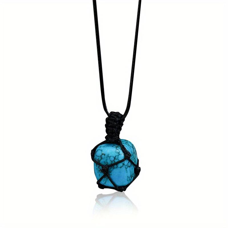 Amethyst Net Bag Pendant Necklace with Irregular Agate Stone Sweater Chain
