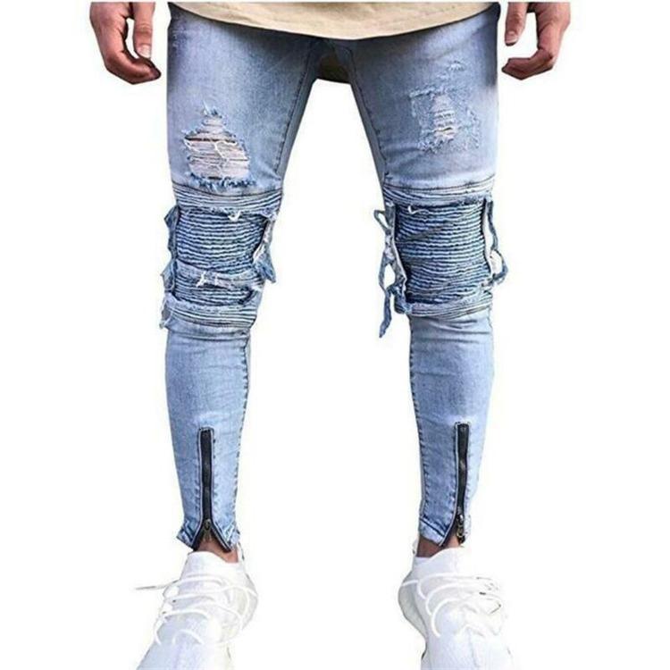 Men Ripped Jeans Skinny Blue Denim Pants Jeans Frayed Distressed Slim Fit Trousers Kupit Po Nizkim Cenam Ot 1737 Rub V Internet Magazine Joom