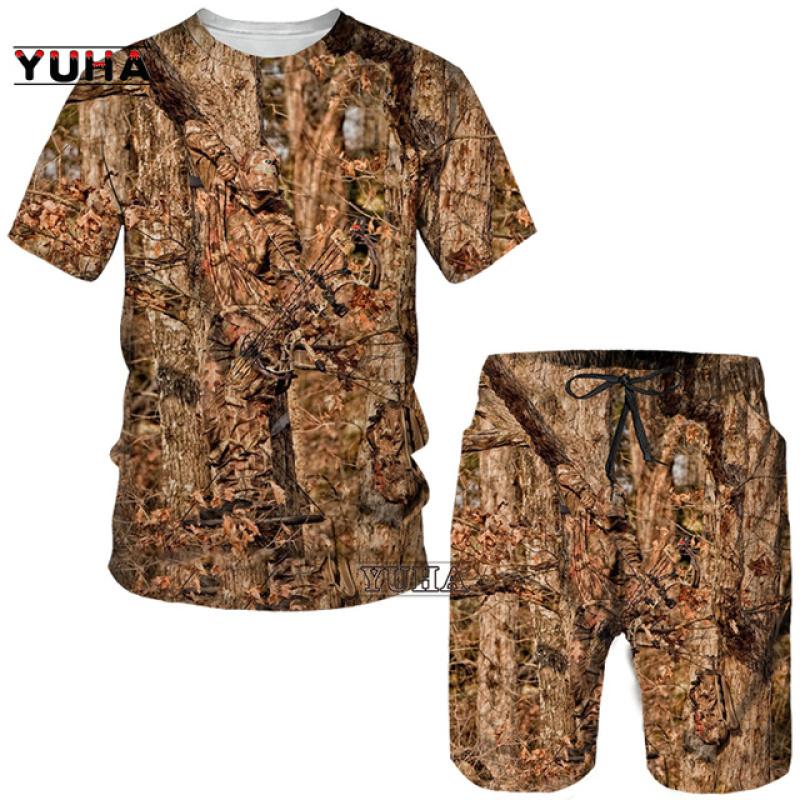 Letné pánske tričko s 3D potlačou maskáčové javorové listy/šortky/obleky Unisex Príležitostné Outdoorové športové oblečenie s krátkym rukávom