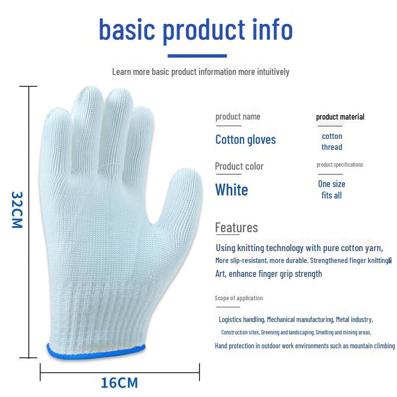 Jun'ang Wear-Resistant Anti-Slip Cotton Work Gloves