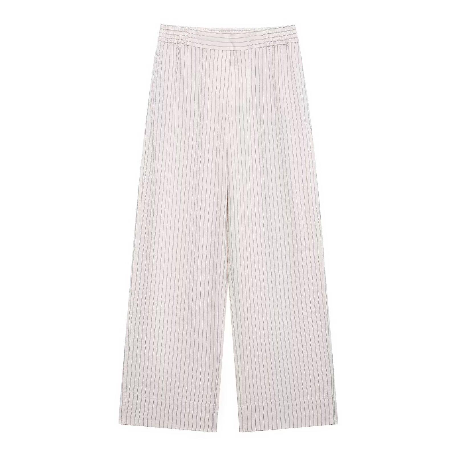 

Весна 2025 Женский комплект полосатой рубашки и брюк с регулируемым рукавом M