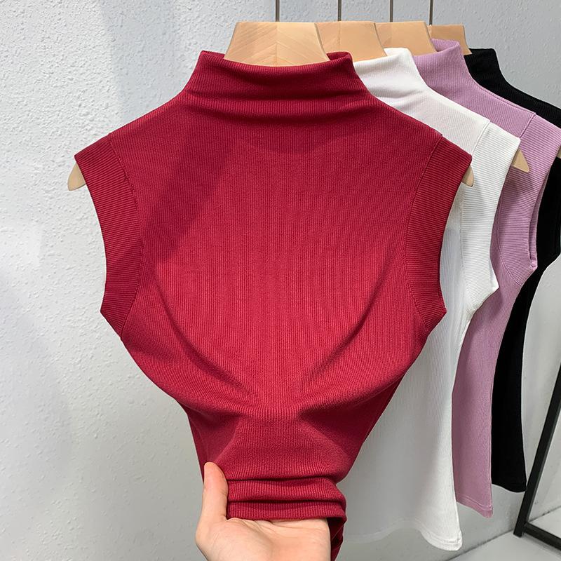 Threaded Bottoming Shirt Women's New Women's Temperament Semi-turtleneck Threaded Vest Sleeveless Vest Top