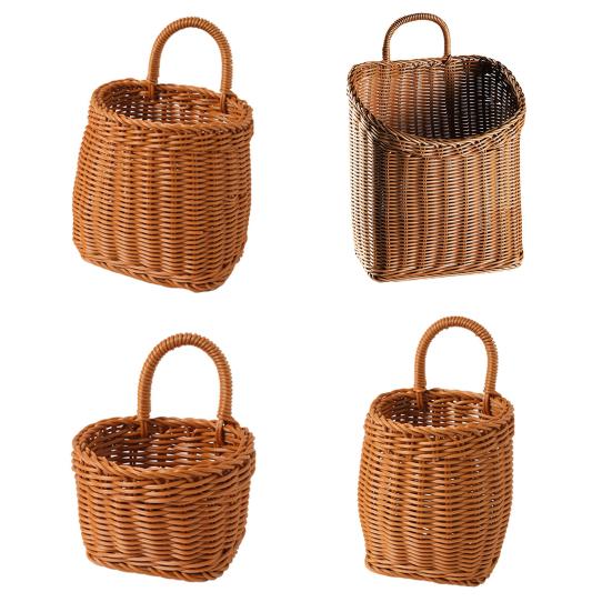 Handwoven Storage Basket Boho Hanging Basket with Handle Rustic Storage Basket for Flowers Fruits Vegetables Kitchen Produce
