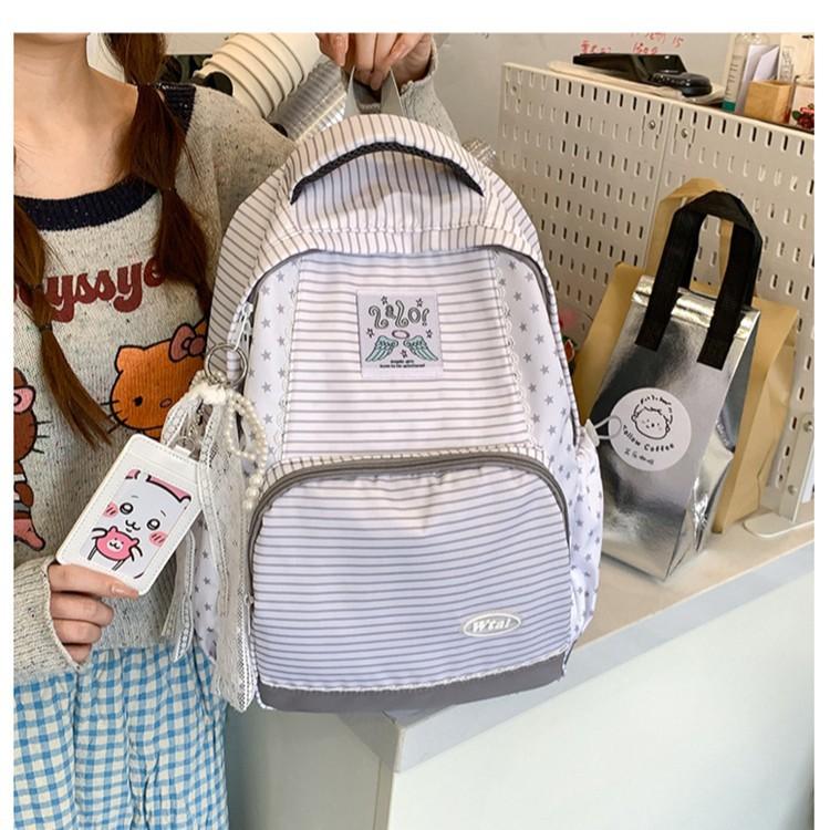Schoolbag Japanese new striped star backpack junior high school students class advanced sense backpack lightweight versatile schoolbag