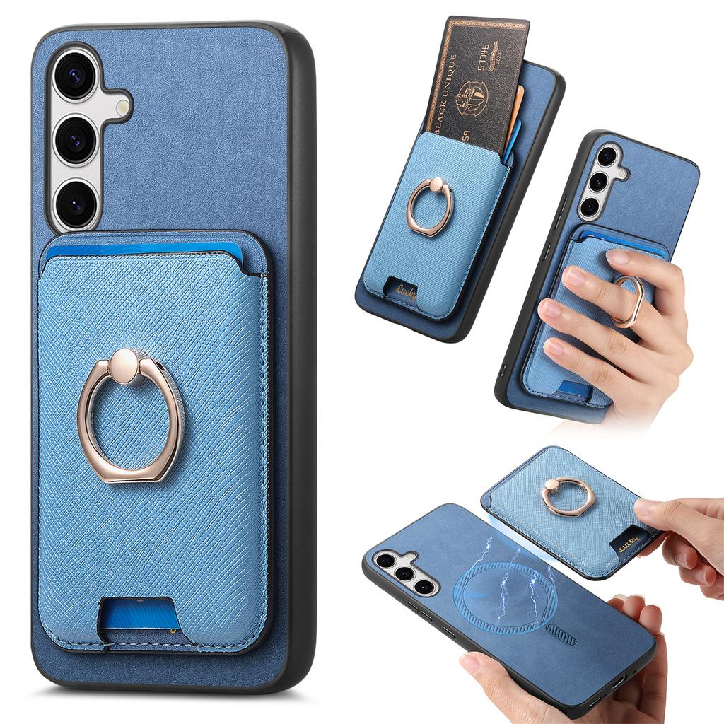 For Samsung Galaxy S25 Magnetic Case Detachable Card Bag Leather Back Cover with Kickstand