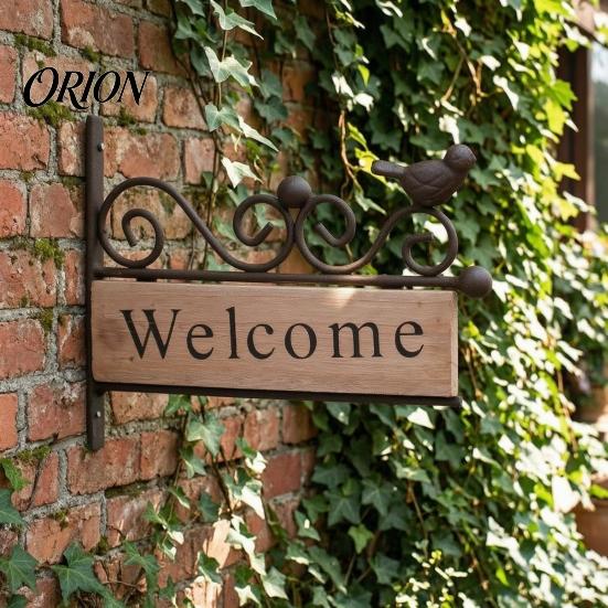 Bird Shaped Door Sign Mini Welcome Sign, Retro Carved Wooden Panel with Iron Frame Wall Vintage Decoration Mounting for Outdoor Porch Courtyard Gates