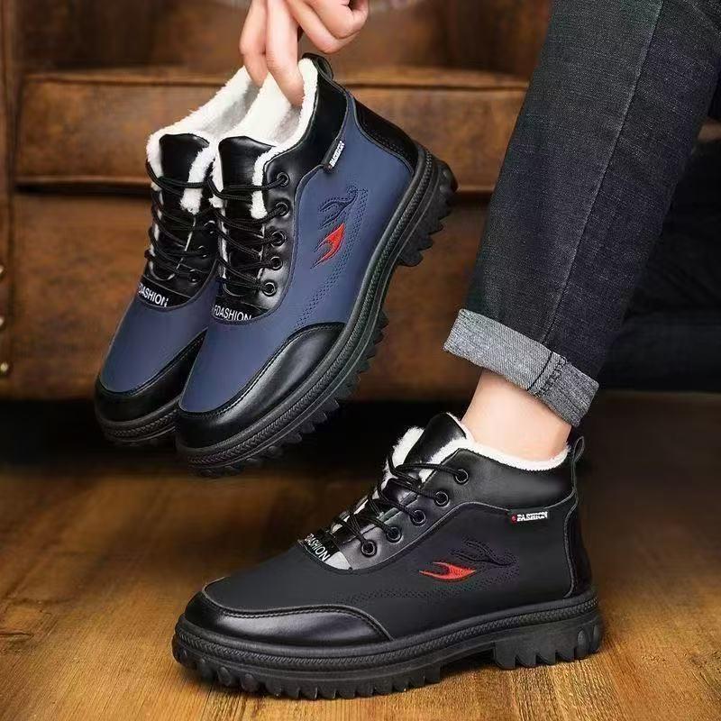 Herren Dick Gefütterte Fleece Winter Schneestiefel Kälteresistent Weiche Sohle Einfache Komfortschuhe für Ältere Lokales Lager