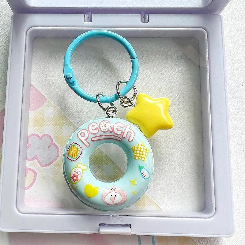 Cute Cartoon Star Swim Ring Key Chain Unique Creative Pendant for Women Students Schoolbag Backpack Charm