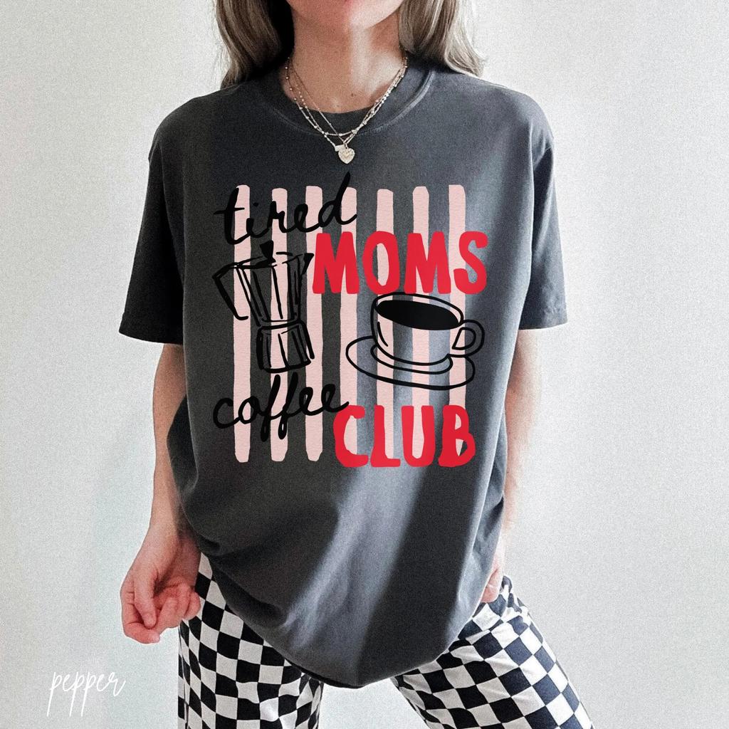 Plus Size Summer Womens Tired Moms Coffee Club TShirt Cotton Breathable Stylish Versatile Street Style Oversized
