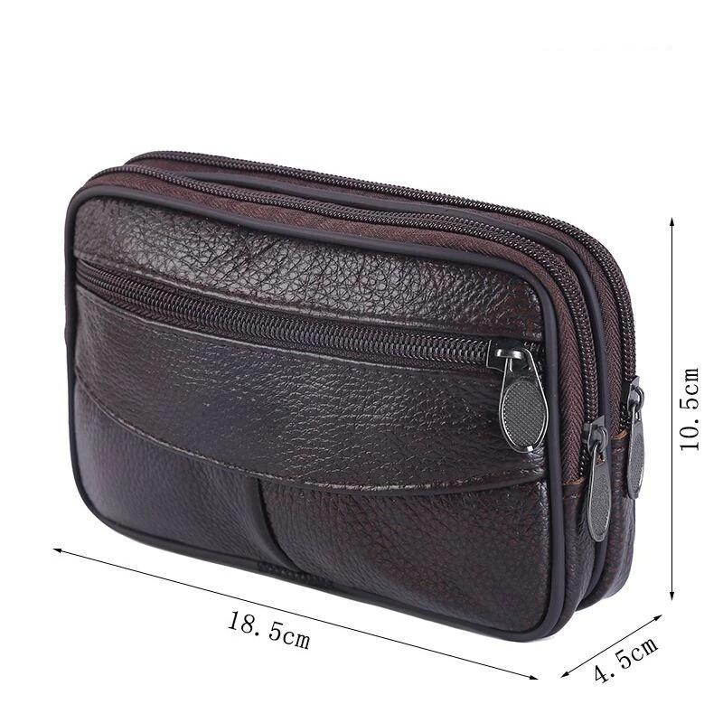 Sac à main en cuir véritable pour hommes et femmes, Sac pochette grande capacité avec double fermeture éclair, Portefeuille souple et poche pour téléphone portable black