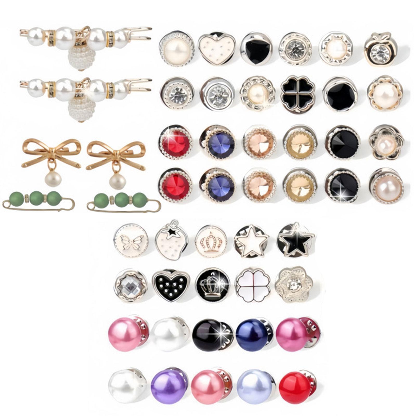 50-96Pcs Artificial Pearls Rhinestones Charm for Socks Brooch Pin Artificial Pearls Safe Pin Dress Sweater Shawl Clip