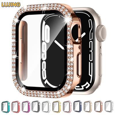 Diamentowa osłona + szkło do Apple Watch SE Series 9 8 7 6 4 3 5 2 Bling Case do iwatch 41mm 45mm 38mm 42mm 40mm 44mm damskie akcesoria do zegarków