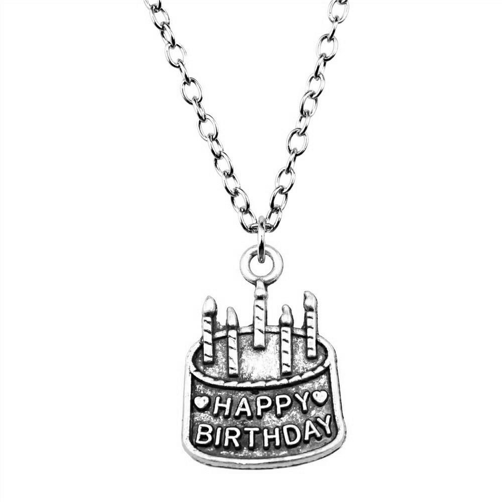

Birthday Necklace Cake Pendant For Christmas Day Boho Style Jewelry 43cm Chain A05-1pcs-18x15mm
