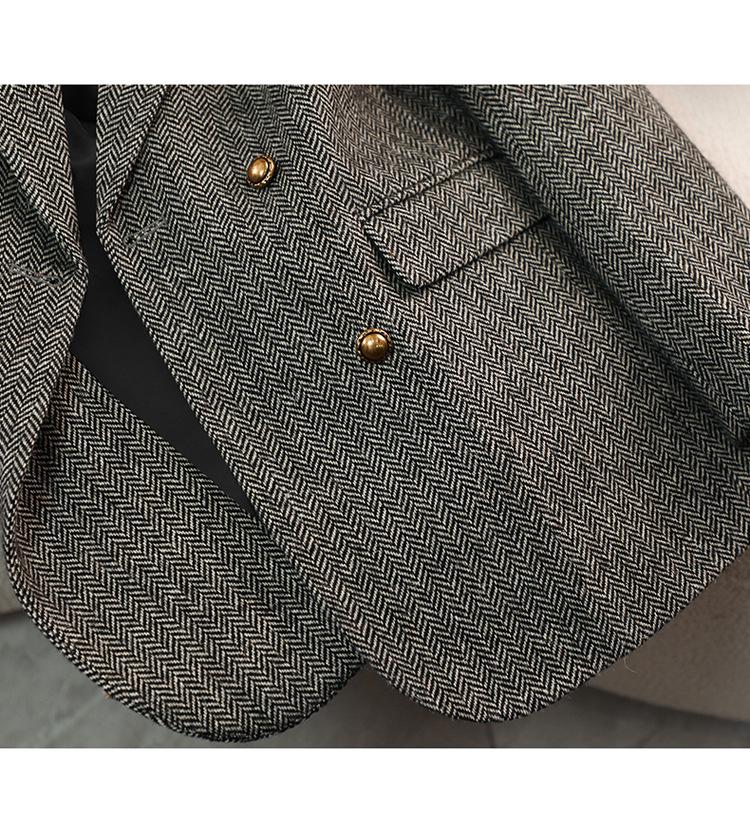 Women's Coffee-Colored Wool Blend Suit Jacket - Winter 2025, Padded, Thick, Loose Fit, Large Size.