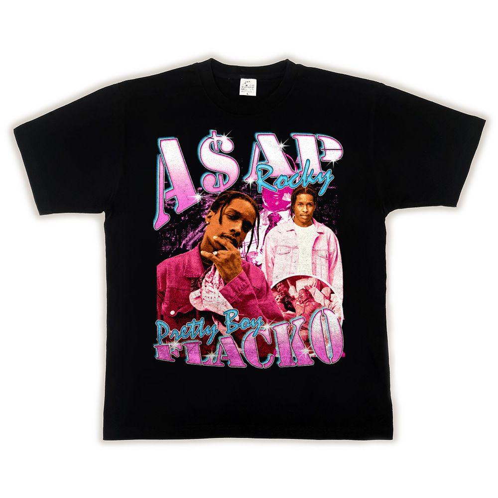 ASAP A$AP ROCKY High Street Hip-hop Rap T-shirt Men's Heavyweight Loose Small Collar Short-sleeved Straight Spray