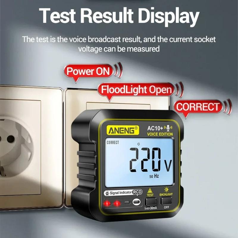 ANENG AC10+ Socket Voltage Tester Pro Circuit Checker Test Detector Polarity Socket Inspector Circuit Checker Leakage Detector with Voice Broadcast