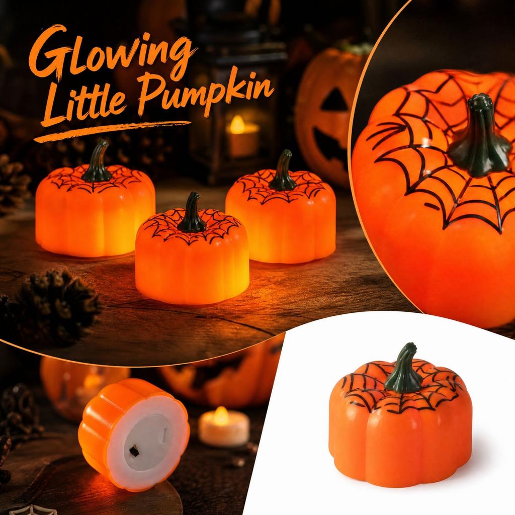 Halloween Pumpkin Tea Light Candles with Flickering, Party Home Decor, Pumpkin Lamp