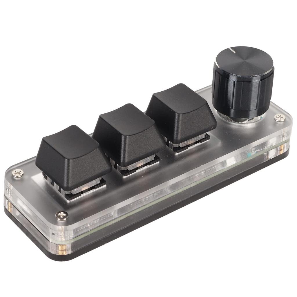 Mini 3-Key Keypad, One-Handed USB PC Keypad with Knob, Programmable Mechanical Keyboard, Mini Macro Mechanical Gaming Keyboard, Blue Switch (Black)