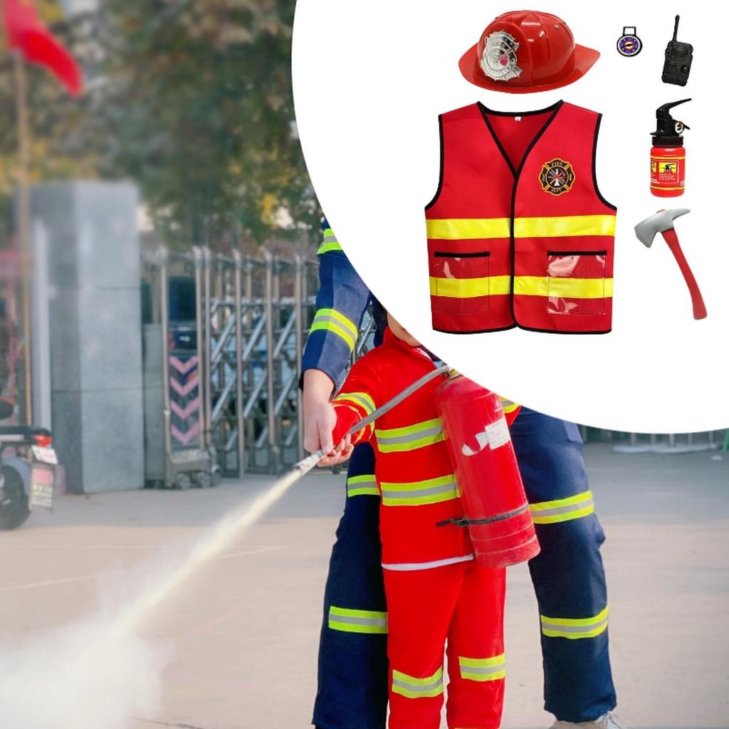 6-piece Children's Firefighter Costume Set, Vest, Party Accessories,