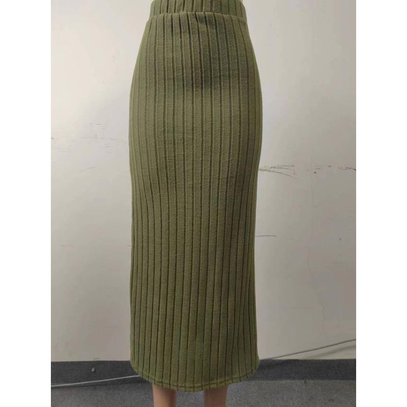 Fashion High Waist Side Slit Slim Knit Midi Skirt For Women