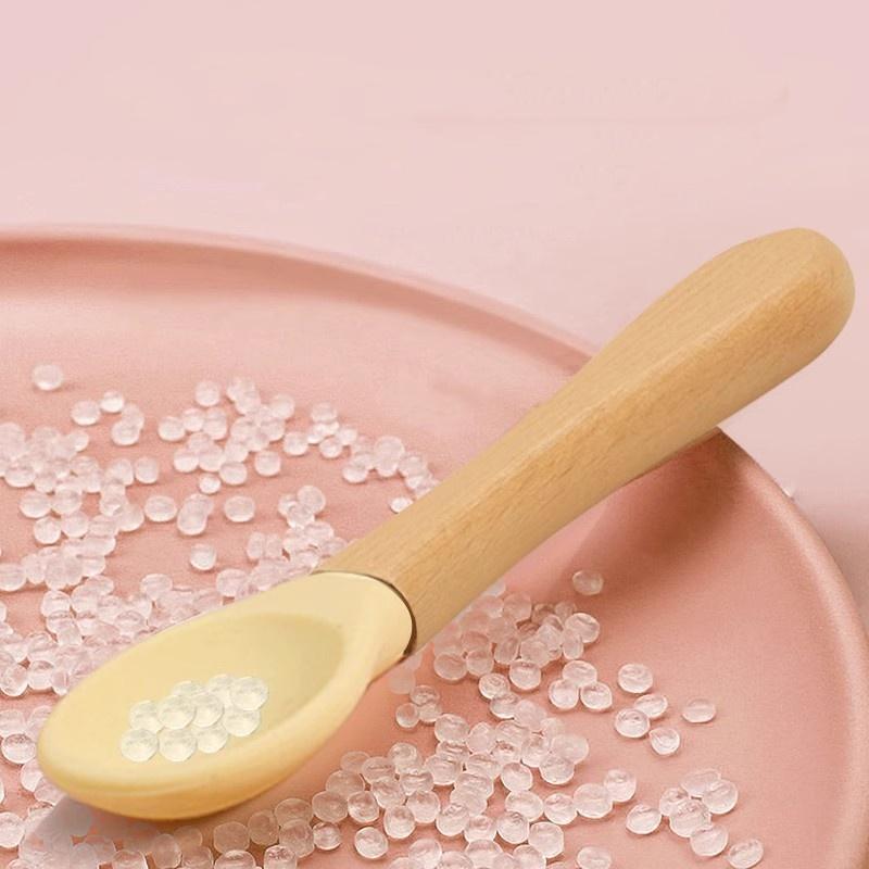 Food Grade Silicone Pet Spoon with Anti-Slip Wooden Handle for Cat Canned/Wet Food Feeder Easy To Clean Safe for Kittens Small P