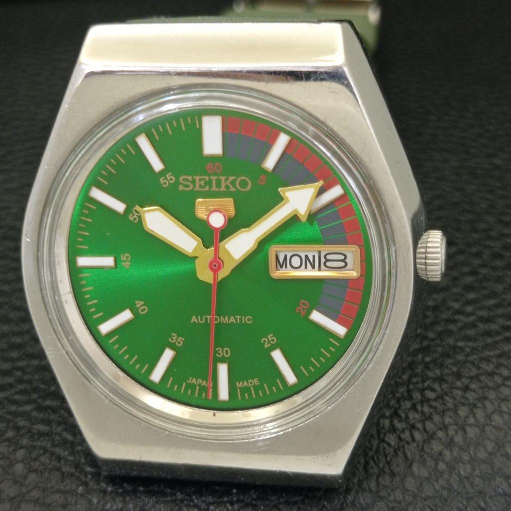 JAPAN 6309A VINTAGE SEIKO 5 AUTOMATIC MENS GREEN COLOR DIAL WATCH A701346-5 R206a-a701346