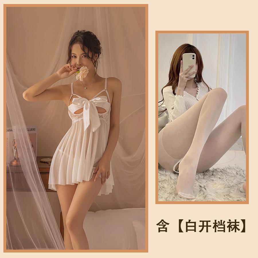 Sexy Underwear, Sexy Suspender Skirt, Large Size Bow, Pure Desire Princess, No-show Milk, Hot Home Nightdress