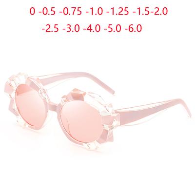 Irregular Plastic Frame Pink Lens Myopia Sunglasses With Degree Sun Glasses For Women Prescription 0 -0.5 -0.75 To -6