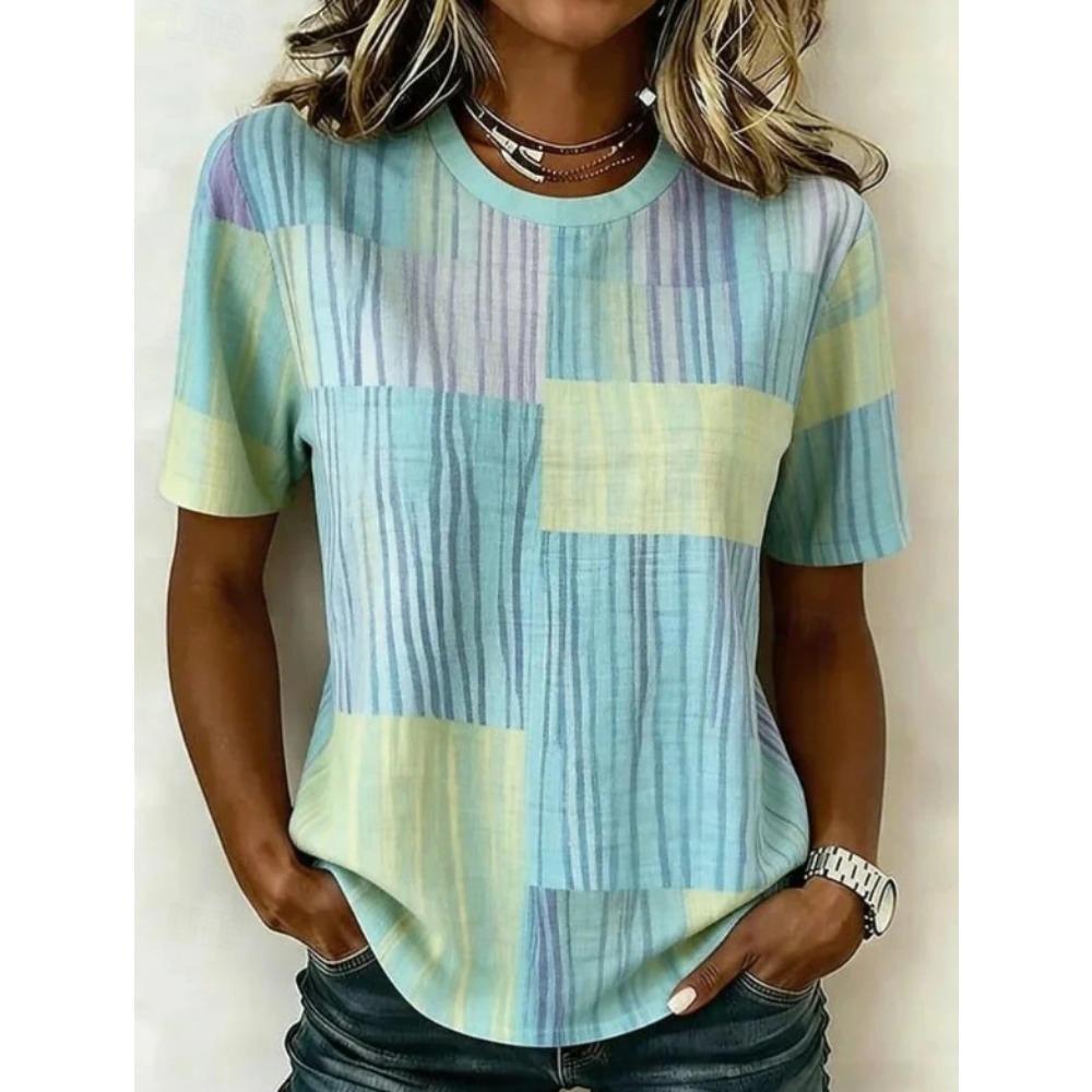 Fashion Women Retro Creative Horizontal Gradient Print T Shirt Funny Casual O-neck Short Sleeves T-shirt Summer Female Tee Shirt