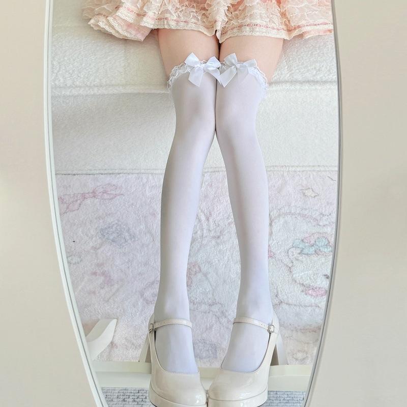 Spitze Spitze Schleife Overknee-Socken Schwarze Oberschenkel-Socken Lolita Damen Anti-Haken Lange Socken