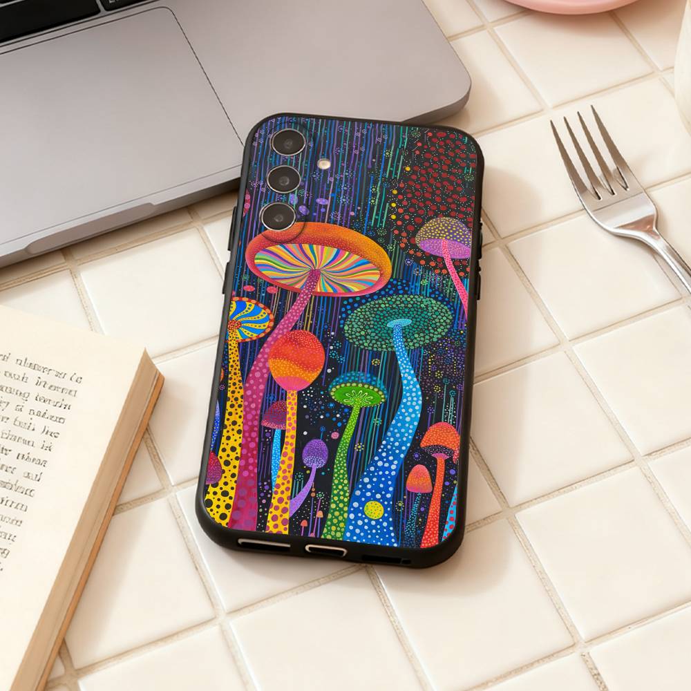 Trippy Psychedelic Mushrooms phone Case For Samsung Galaxy A73,A72,A71,A70,A53,A52,A51,Others Soft Black Shell
