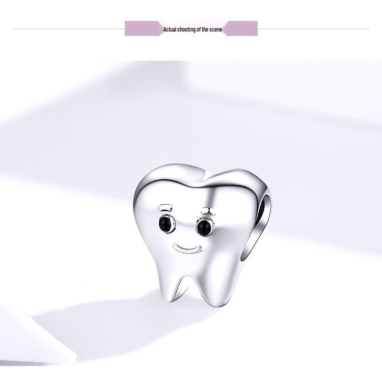 Mărgele din Argint Sterling cu Dinți Zâmbitori - Accesoriu Drăguț pentru Brățară SCC1401