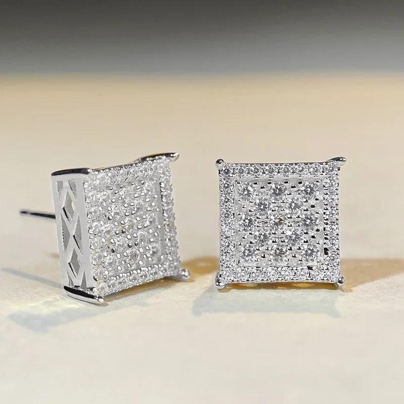Huitan Fashion Square Shaped Stud Earrings Lady Stylish Luxury Sparkling Everyday Zircon Brilliant Cubic Zirconia Accessories