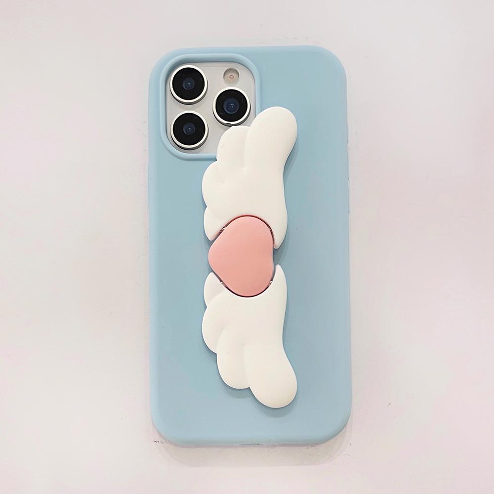 Kawaii 3D Angel Wings Soft Silicone Case With Stand Holder Cover for iPhone 16 15 14 Plus 13 12 Pro Max Phone Cases Capa